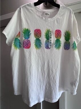 Old Navy White Tee with Multicolor Pineapple Row- NWT